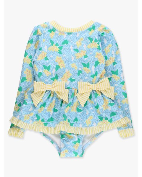 Blooming Basket Long Sleeve One Piece Bow Peplum Rash Guard Swimsuit