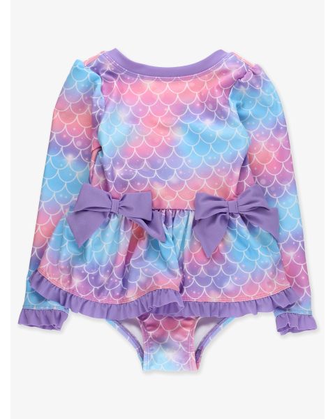 Shimmer Mermaid Tale Long Sleeve One Piece Bow Peplum Rash Guard Swimsuit