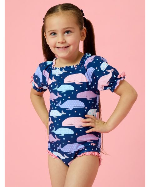 Whale Harbor Puff Sleeve One Piece Swimsuit