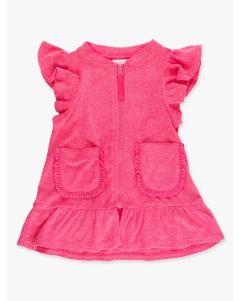 Hot Pink Terry Butterfly Sleeve Full Zip Cover-Up