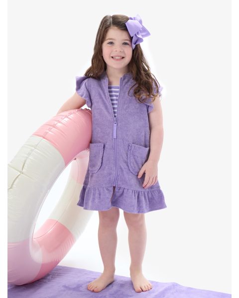 Wisteria Purple Terry Butterfly Sleeve Full Zip Cover-Up