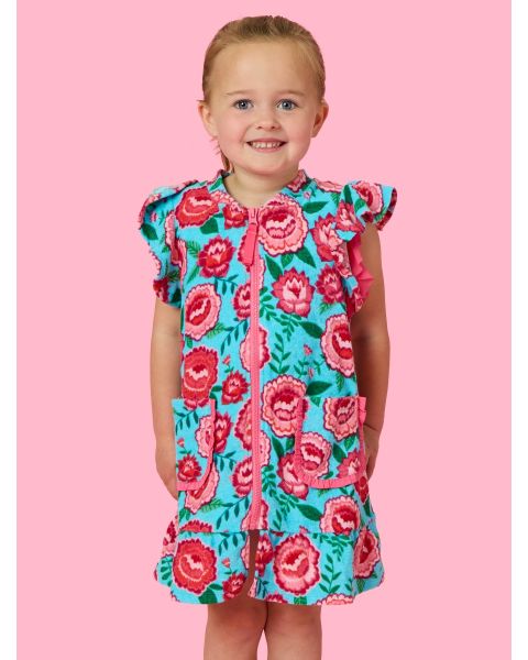 Bright Blossoms Terry Butterfly Sleeve Full Zip Cover-Up