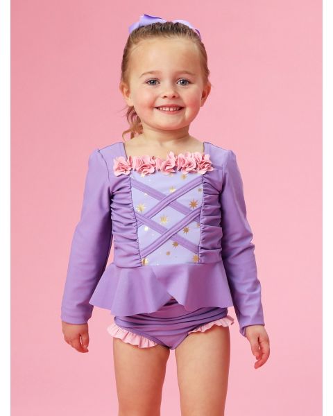 Amethyst Princess Dress-Up Long Sleeve Rash Guard 2-Piece Swimsuit