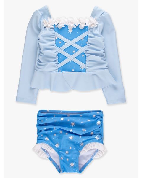 Crystal Blue Princess Dress-Up Long Sleeve Rash Guard 2-Piece Swimsuit