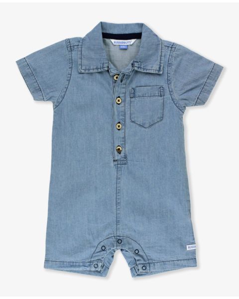 Boys' Light Wash Denim Button-Up Romper