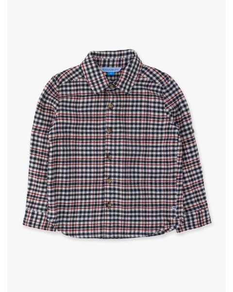 Classic Dark Navy Houndstooth Long Sleeve Button Down Shirt