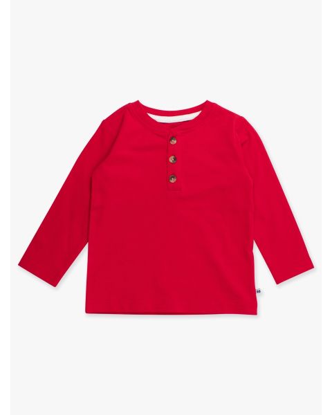 Red Knit Long Sleeve Henley Tee