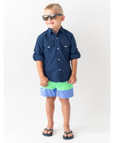 Navy Sun Protective Button Down Shirt - 3-6m