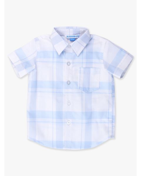 Light Blue Windowpane Short Sleeve Button Down Shirt