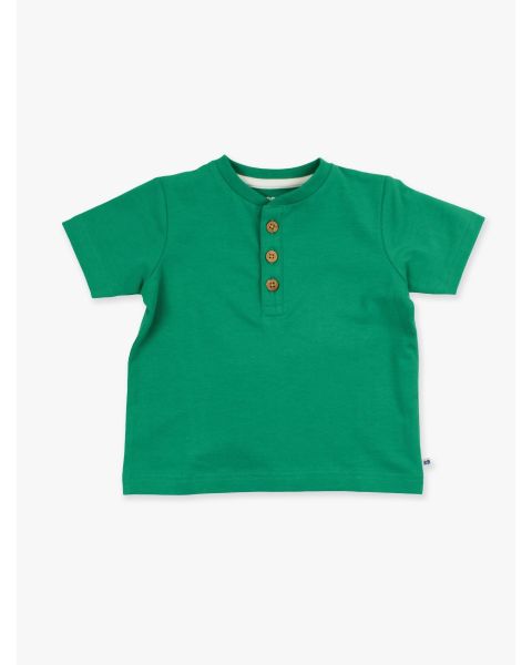 Green Short Sleeve Knit Henley