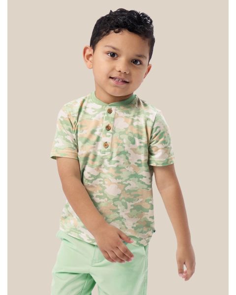 Sage Trail Camo Short Sleeve Knit Henley