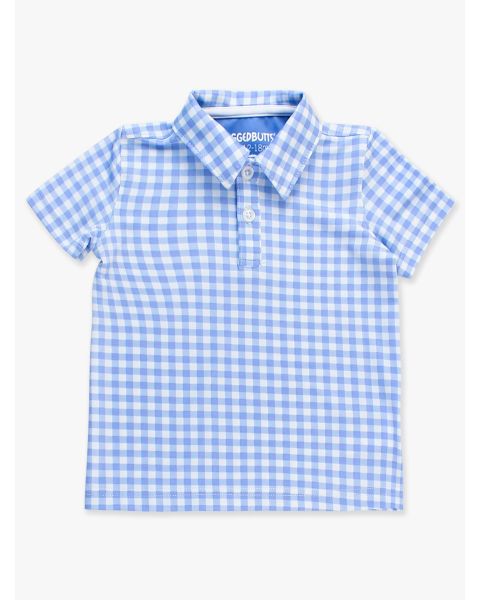 Classic Periwinkle Blue Gingham Knit Short Sleeve Performance Polo