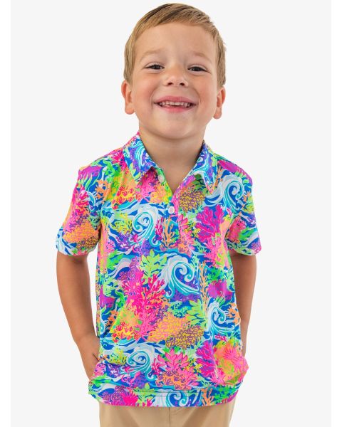Neon Ocean Coral Knit Short Sleeve Performance Polo