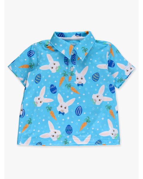 Blue Bow Tie Bunnies Knit Short Sleeve Performance Polo