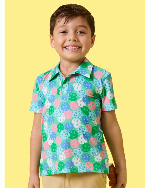 Green Pickleball Party Knit Short Sleeve Performance Polo