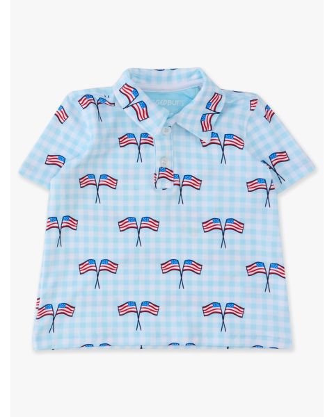 Blue Patriotic Gingham Knit Short Sleeve Performance Polo