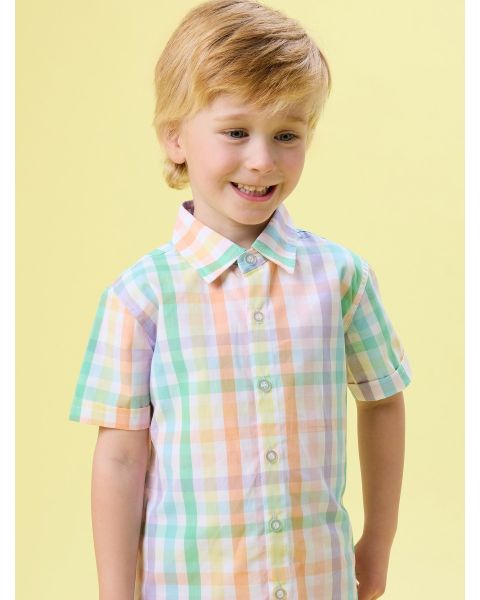 Poppy Rainbow Plaid Short Sleeve Button Down Shirt