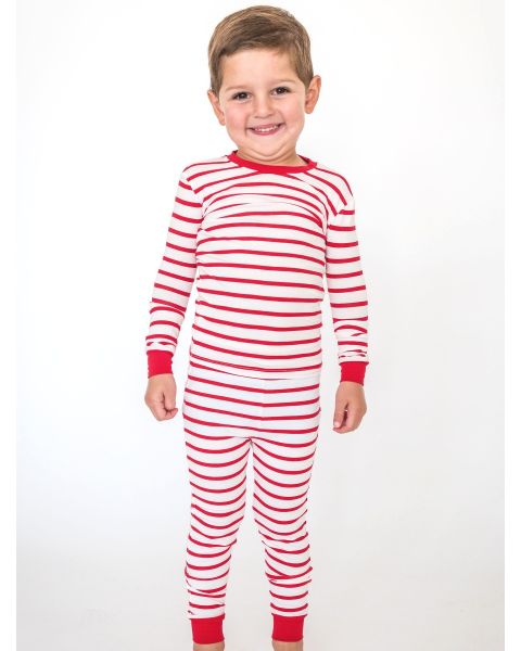 Red & White Stripe Long Sleeve Pajama Set, Modal Blend