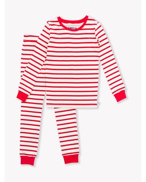 Red & White Stripe Long Sleeve Pajama Set, Modal Blend