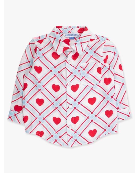 Blue Sweetheart Plaid Cotton Gauze Long Sleeve Button Down Shirt