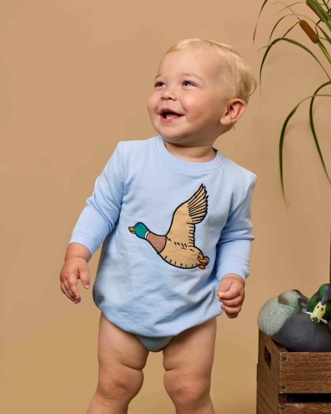 Mallard Windsurfer Blue Applique Sweatshirt Romper