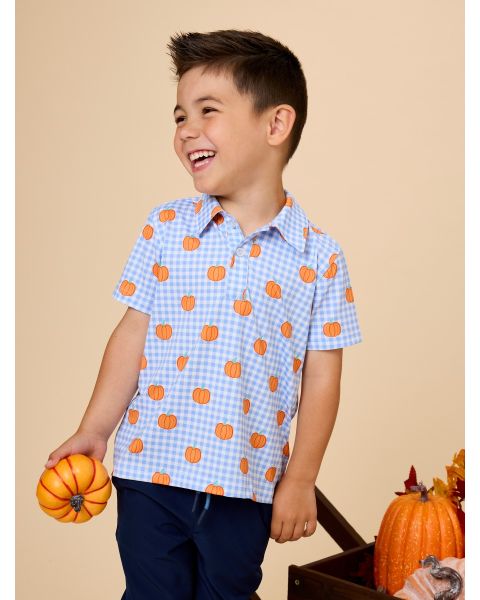 Pumpkin Patch Gingham Knit Short Sleeve Performance Polo