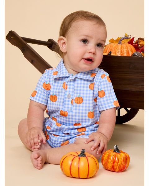 Pumpkin Patch Gingham Knit Short Sleeve Performance Polo Romper
