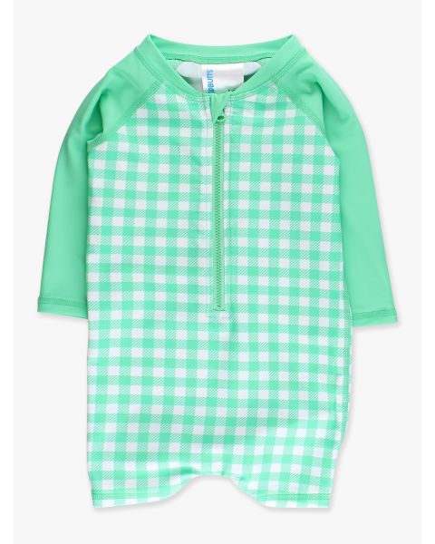 Spring Green Gingham Boys Long Sleeve One Piece Rash Guard