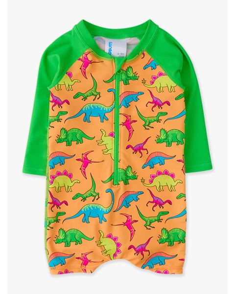 Neon Dino Long Sleeve One Piece Rash Guard Swimsuit