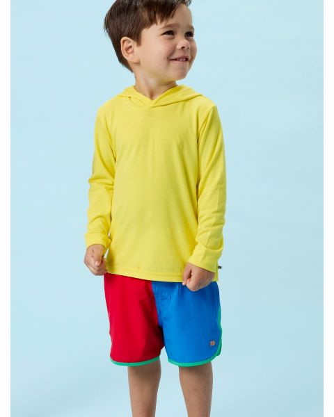Primary Color Block Performance Hybrid Dolphin Hem Swim Trunks