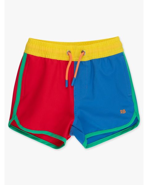 Primary Color Block Performance Hybrid Dolphin Hem Swim Trunks