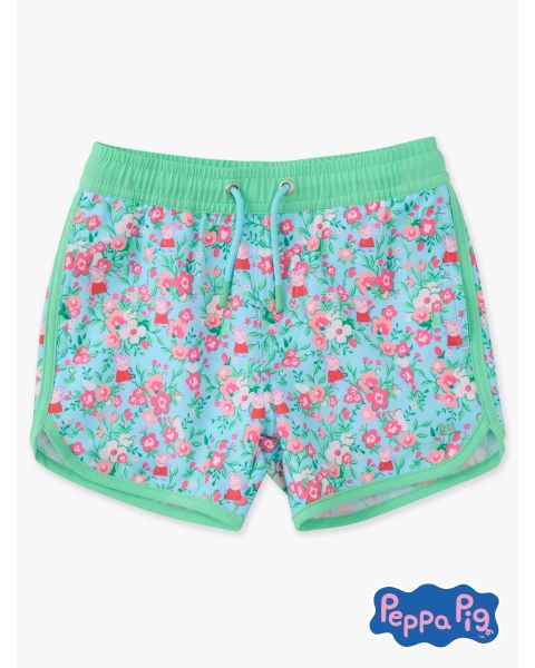 Blue Floral Peppa Pig Performance Hybrid Dolphin Hem Swim Trunks