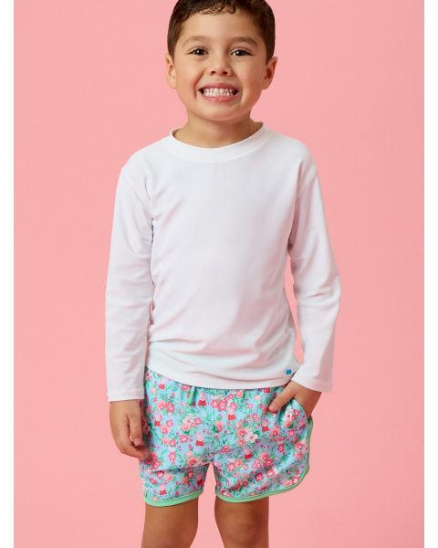 Blue Floral Peppa Pig Performance Hybrid Dolphin Hem Swim Trunks
