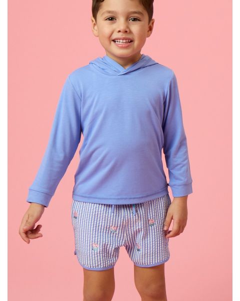 Periwinkle Blue Seersucker George from Peppa Pig Performance Hybrid Dolphin Hem Swim Trunks