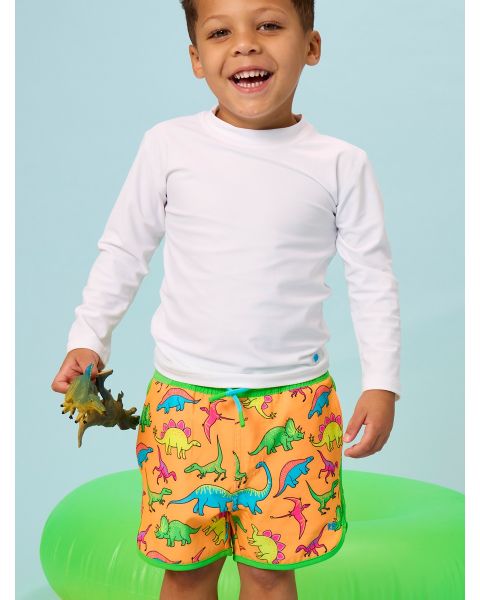 Neon Dino Performance Hybrid Dolphin Hem Swim Trunks