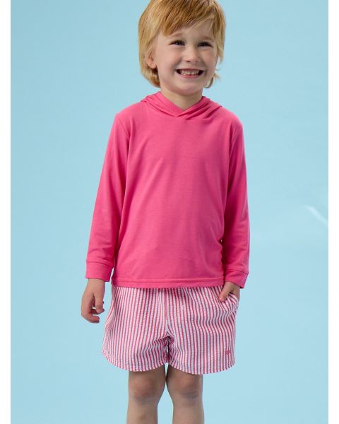Hot Pink Seersucker Performance Hybrid Swim Trunks