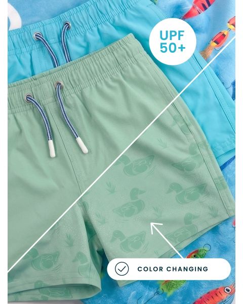 Sage Mallards Color Changing Performance Hybrid Swim Trunks
