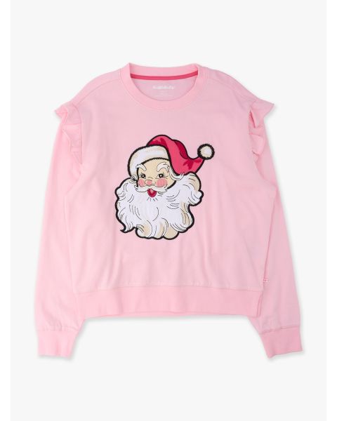 Santa Joy Pink Women's Applique Flutter Sweatshirt