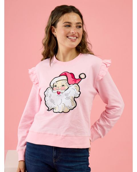 Santa Joy Pink Women's Applique Flutter Sweatshirt