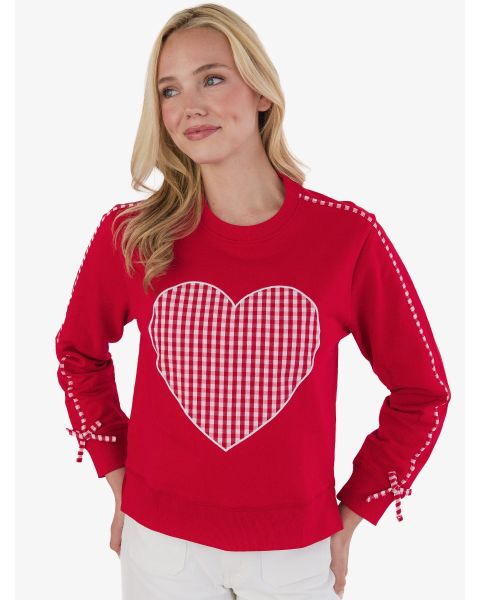 Heart Red Gingham Women's Applique Ruffle Bow Sweatshirt