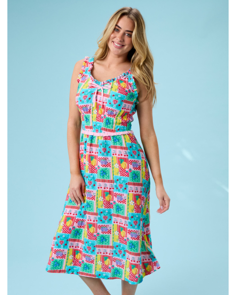 Picnic Party Women's Cotton Gauze Smocked Ruffle Bow Midi Dress