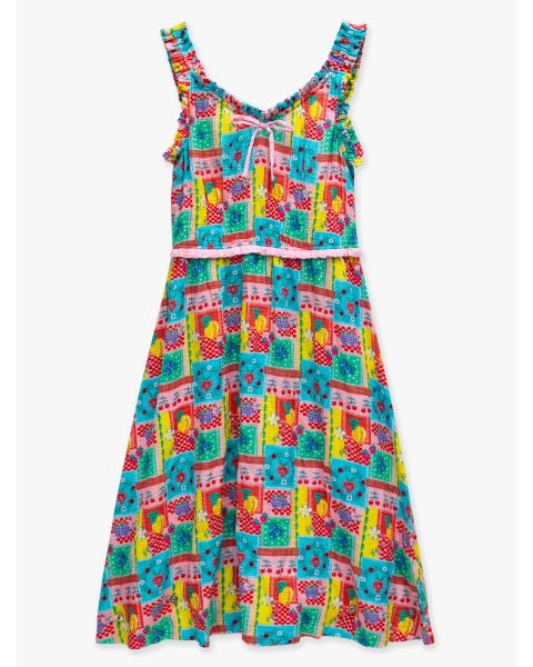 Picnic Party Women's Cotton Gauze Smocked Ruffle Bow Midi Dress