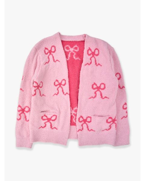 Hot Pink Bows Women's Cozy Sweater Knit Open Cardigan