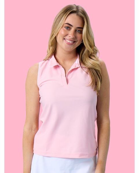 Pink Women's Sleeveless Polo Active Top