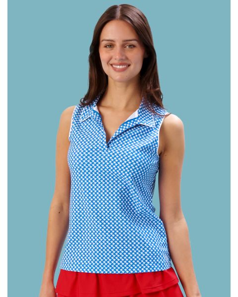Tiny Blue Stars Women's Sleeveless Polo Active Top