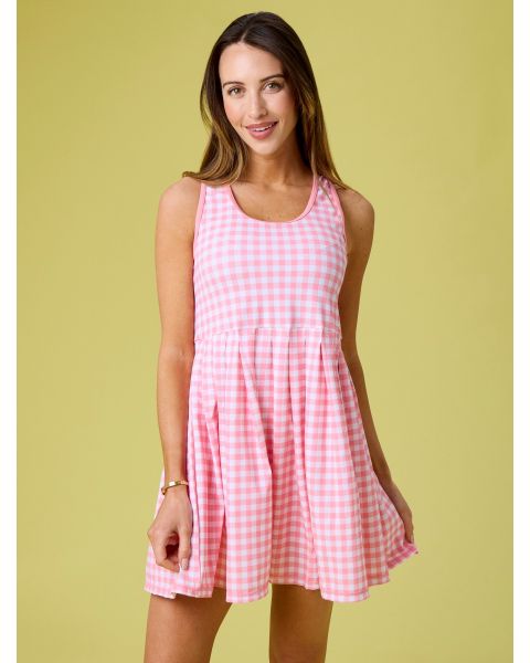 Bubblegum Pink Gingham Women's Active Dress & Bike Short Set