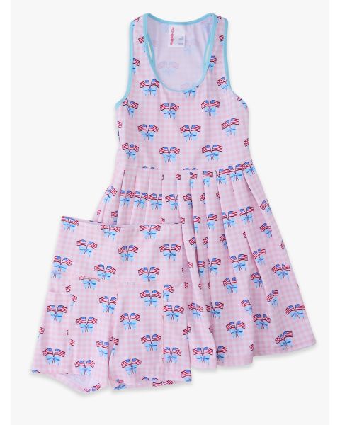 Pink Patriotic Gingham Women's Active Dress & Bike Short Set