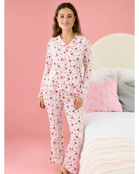 Pink Dear Santa Women's Ruffle Flare Pajama Set