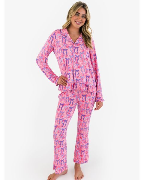 Bow Besties Women's Ruffle Flare Pajama Set, Bamboo Viscose