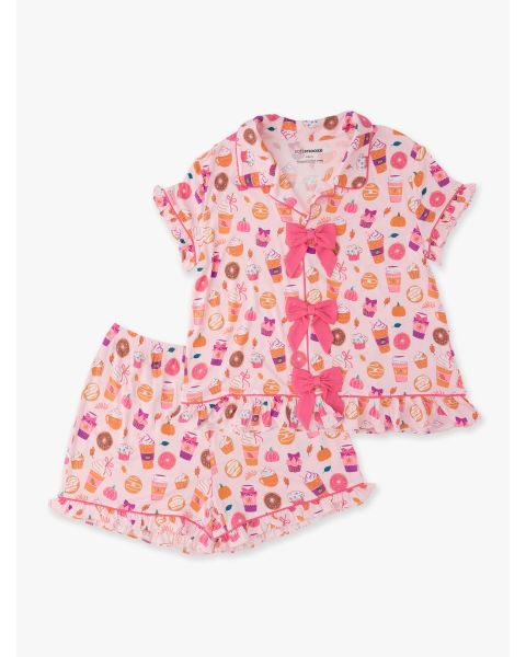 Autumn Spice Women's Short Sleeve Bow Ruffle Pajama Set, Bamboo Viscose